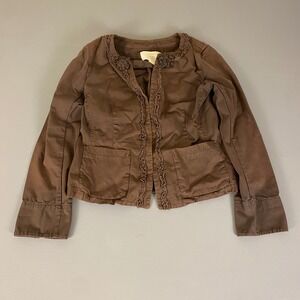 J. Crew Chino Jacket Size 10 Ruffle‎ Trim Brown Twill Classic Fitted Cotton
